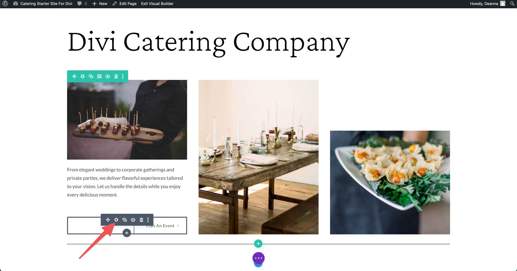 Catering starter site for Divi