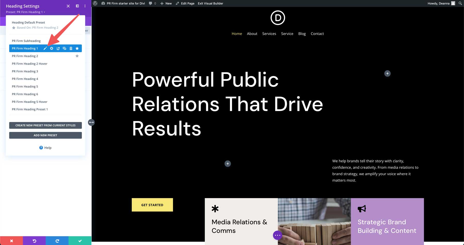 PR Firm starter site for Divi