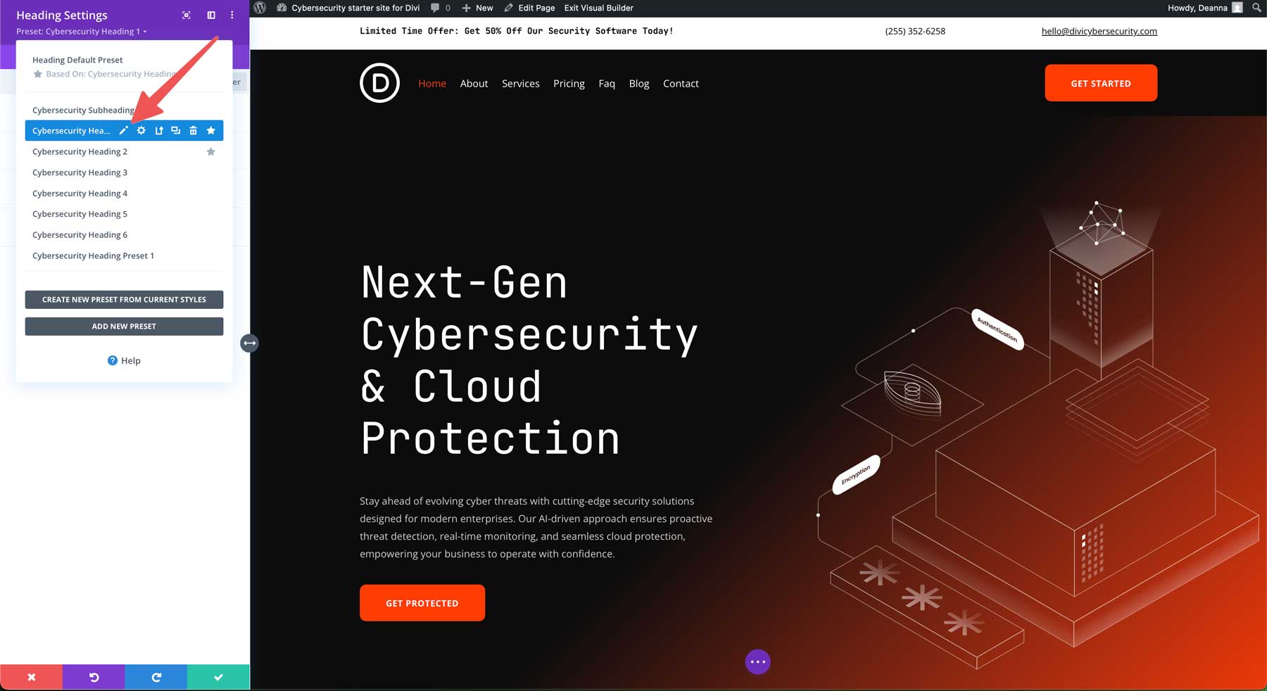 cybersecurity starter site for Divi