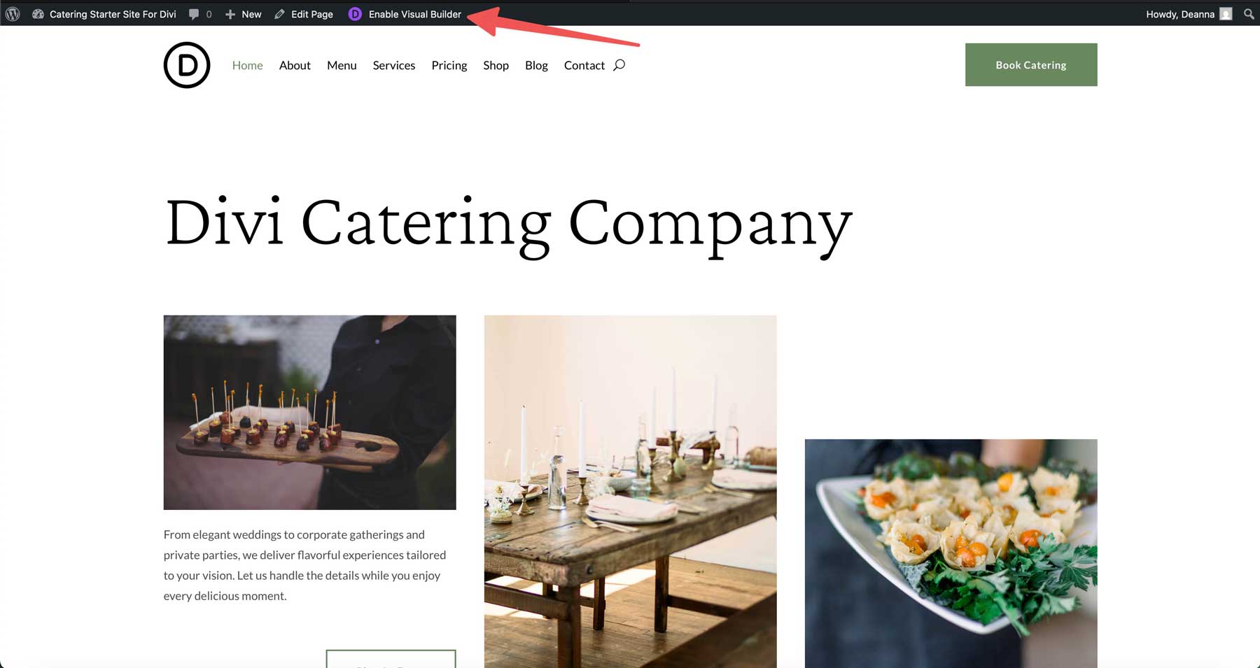 Catering starter site for Divi