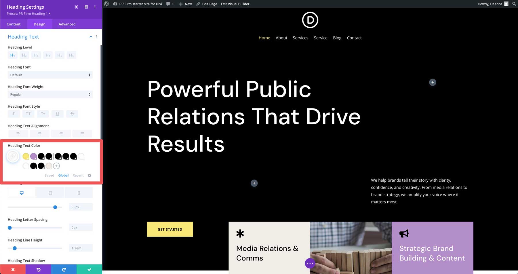 PR Firm starter site for Divi