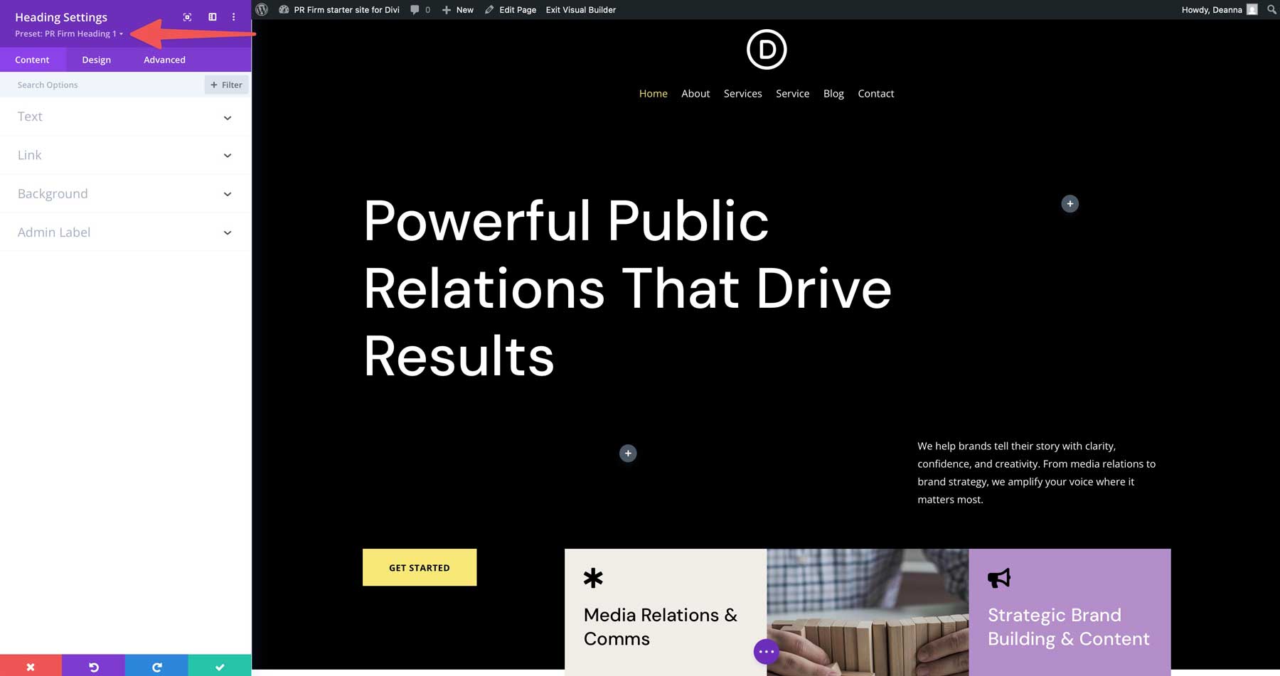 PR Firm starter site for Divi