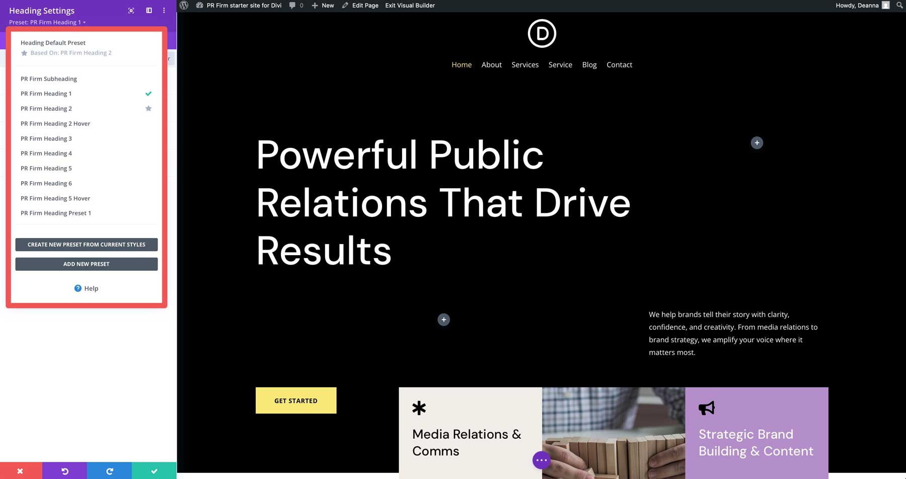 PR Firm starter site for Divi