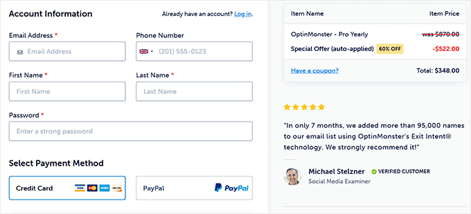 OptinMonster checkout page