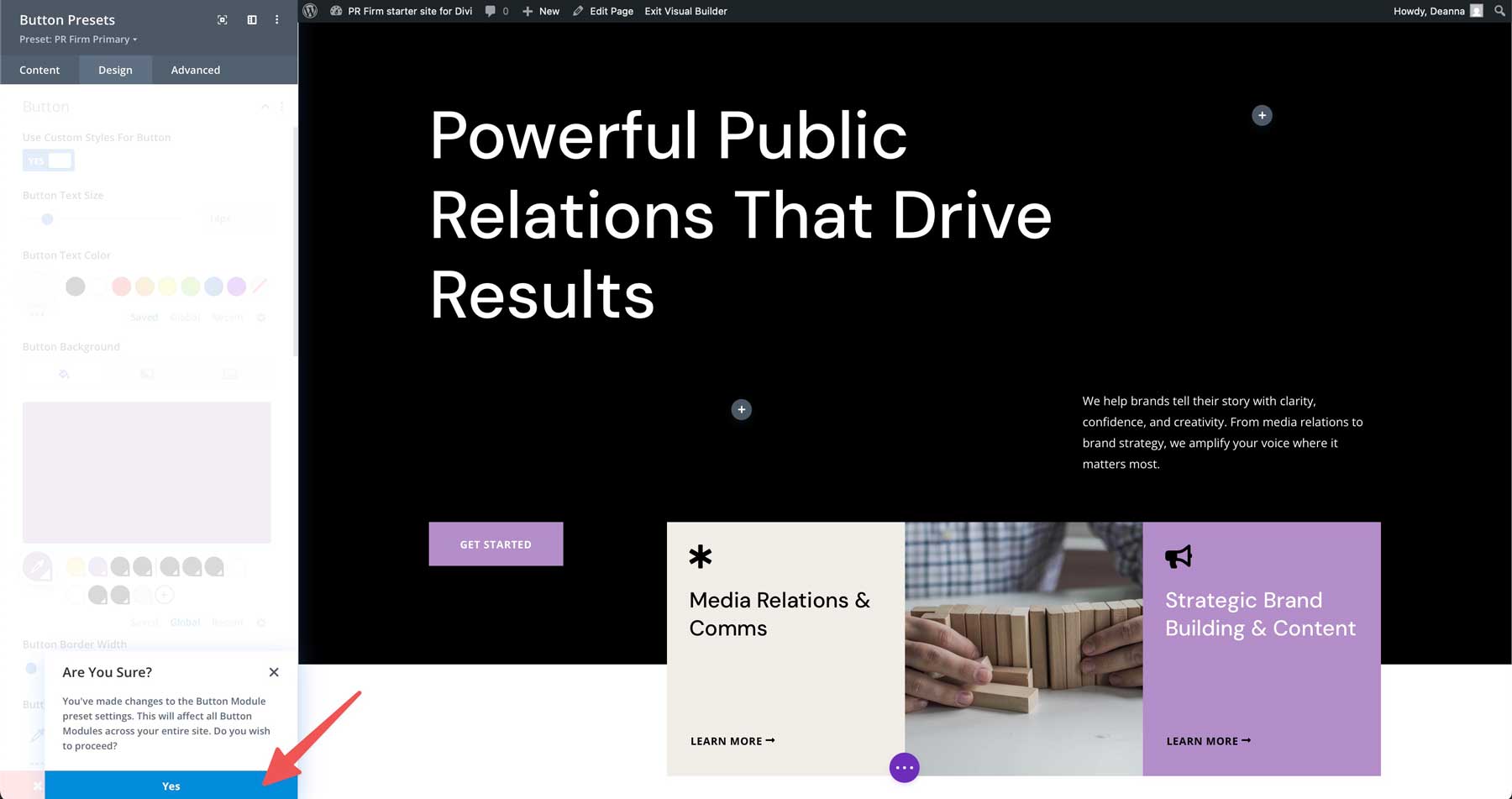PR Firm starter site for Divi