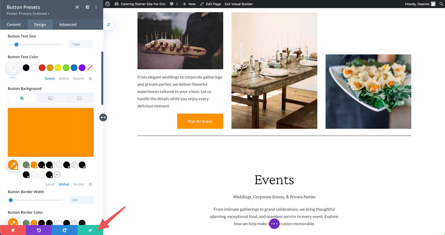 Catering starter site for Divi
