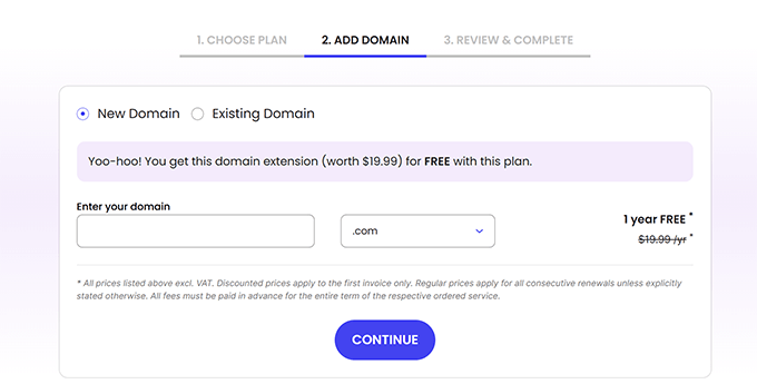 Choose or add your domain name