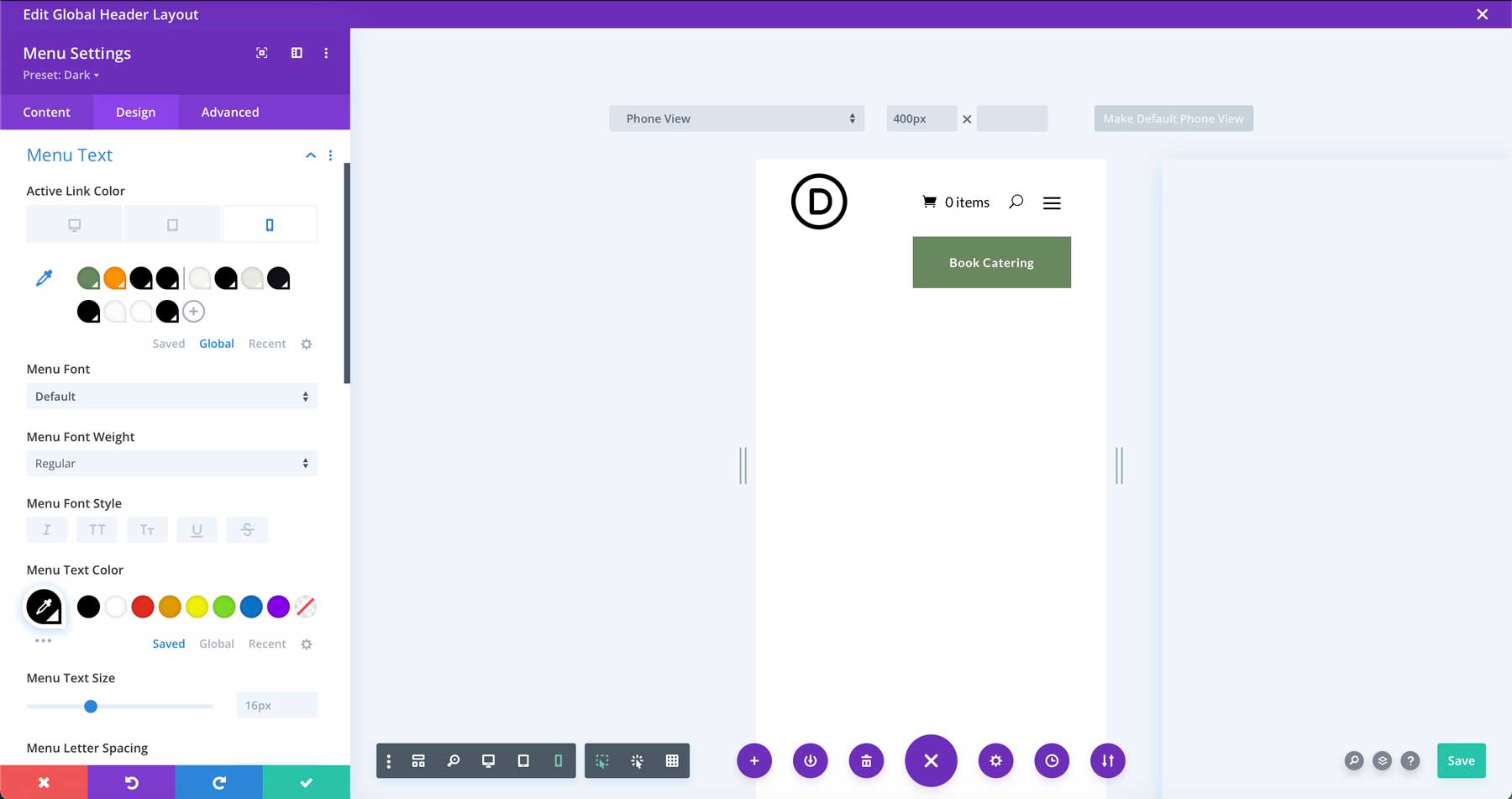 Catering starter site for Divi