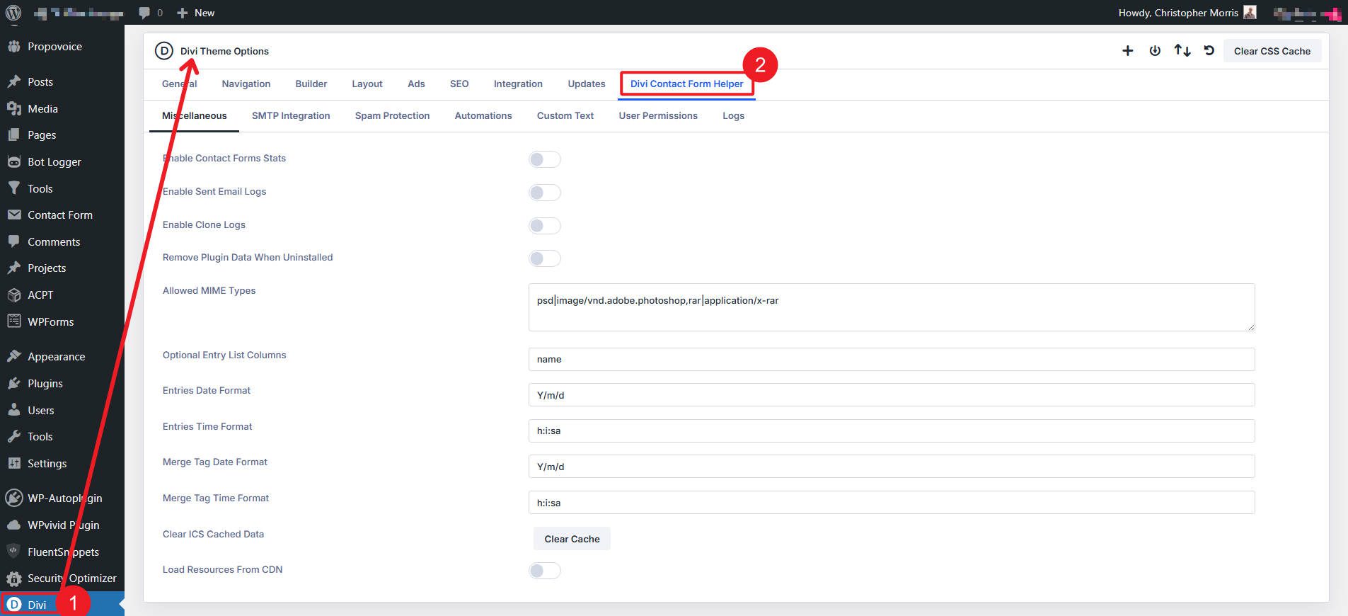 Contact Form Helper Admin UI Before Universal UI Update