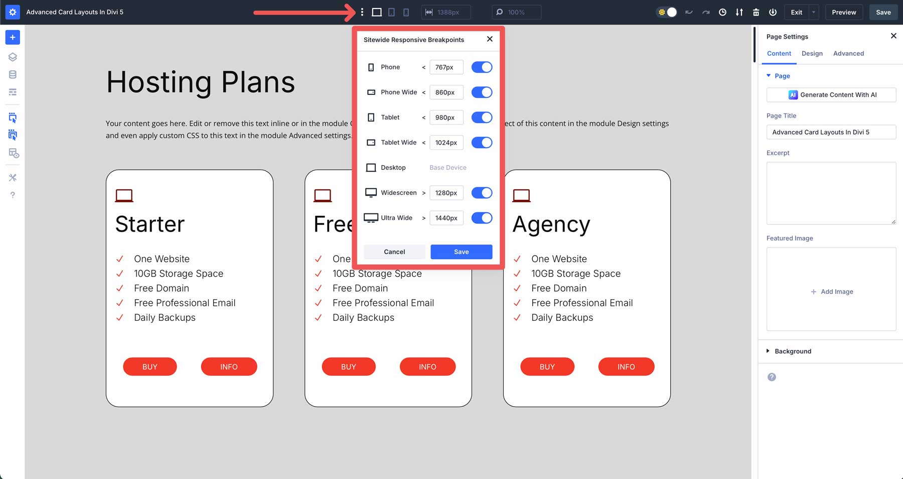 Divi 5 customizable breakpoints