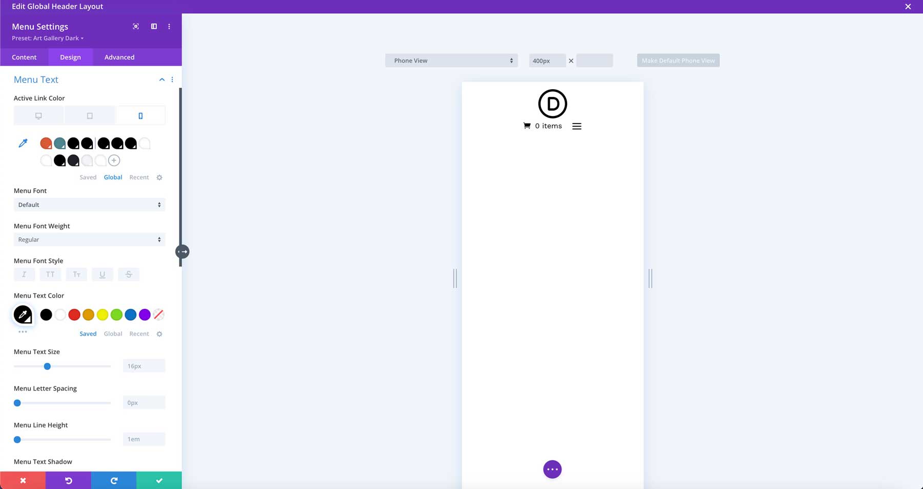 Art Gallery starter site for Divi