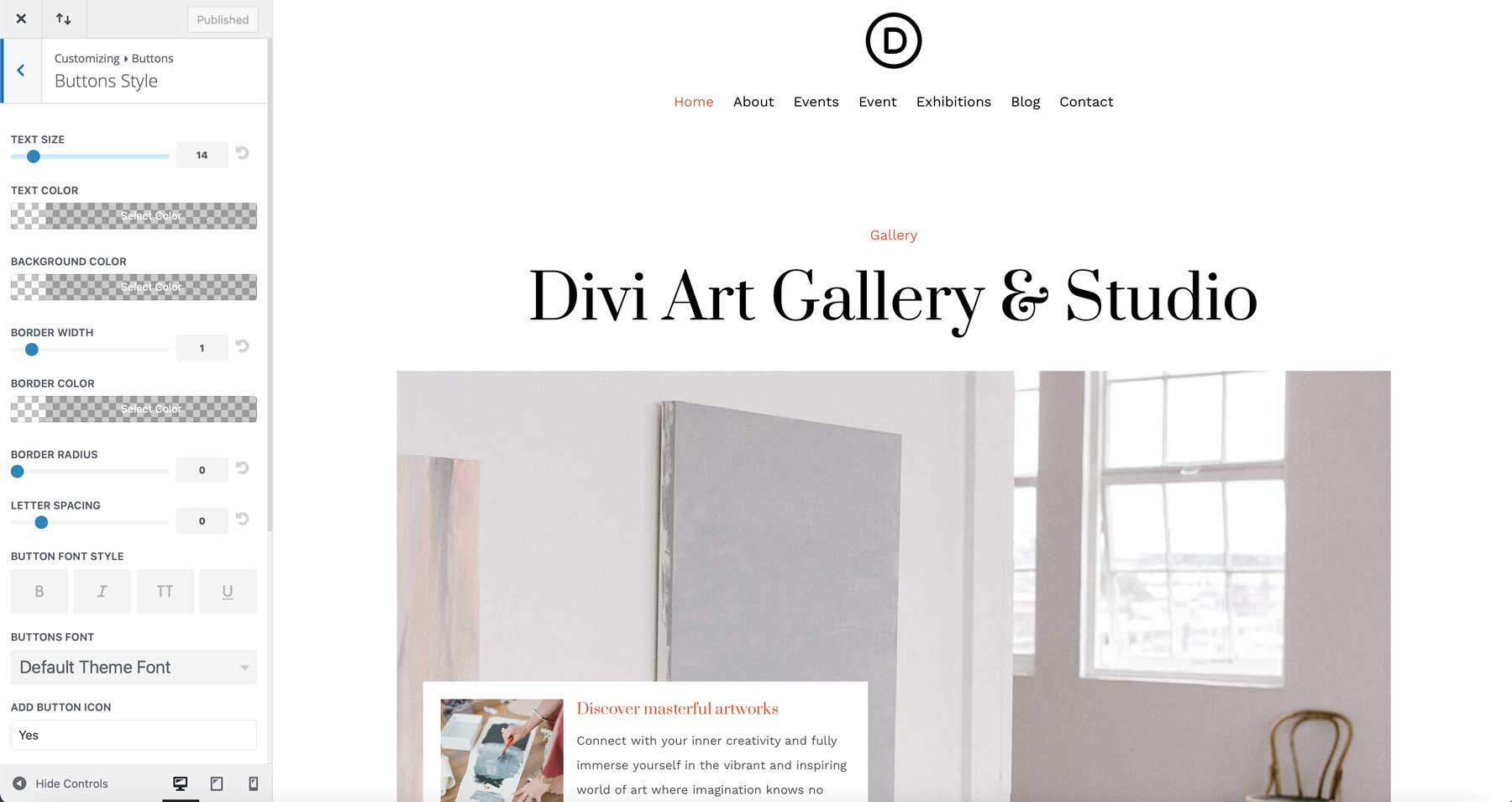 Art Gallery starter site for Divi