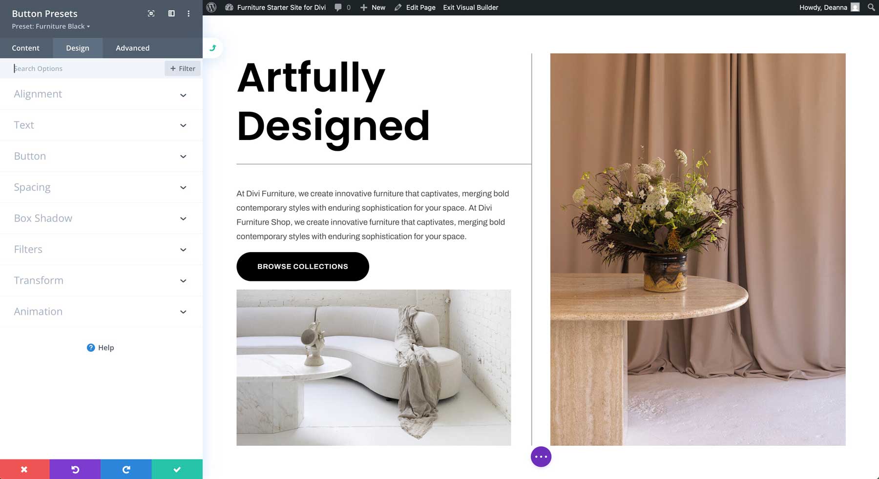 furniture starter site for Divi