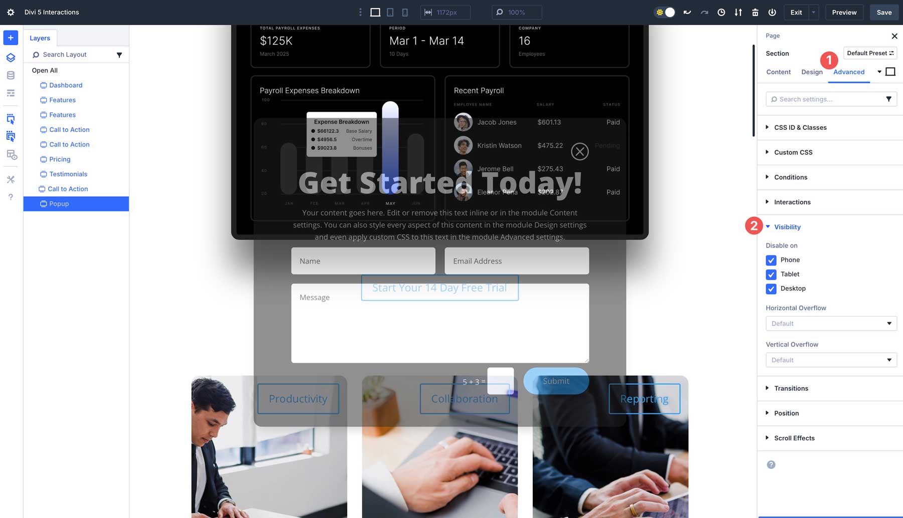toggle visibility on popup