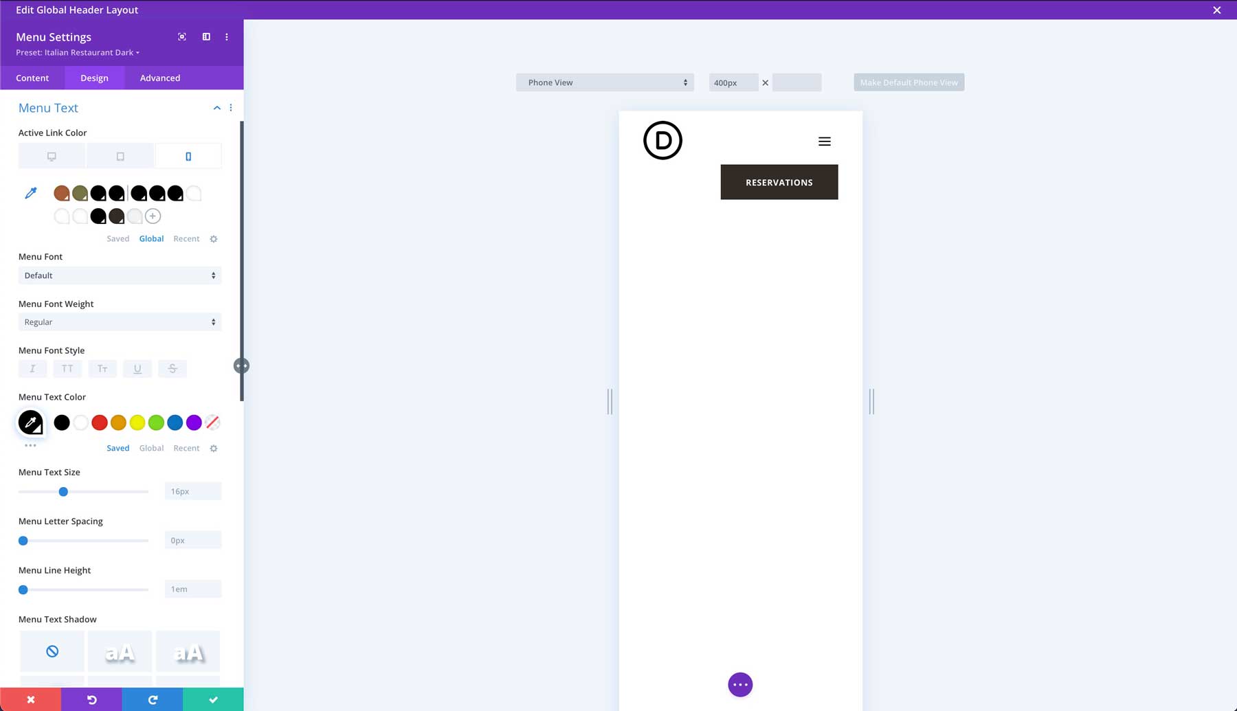 Italian Restaurant starter site for Divi