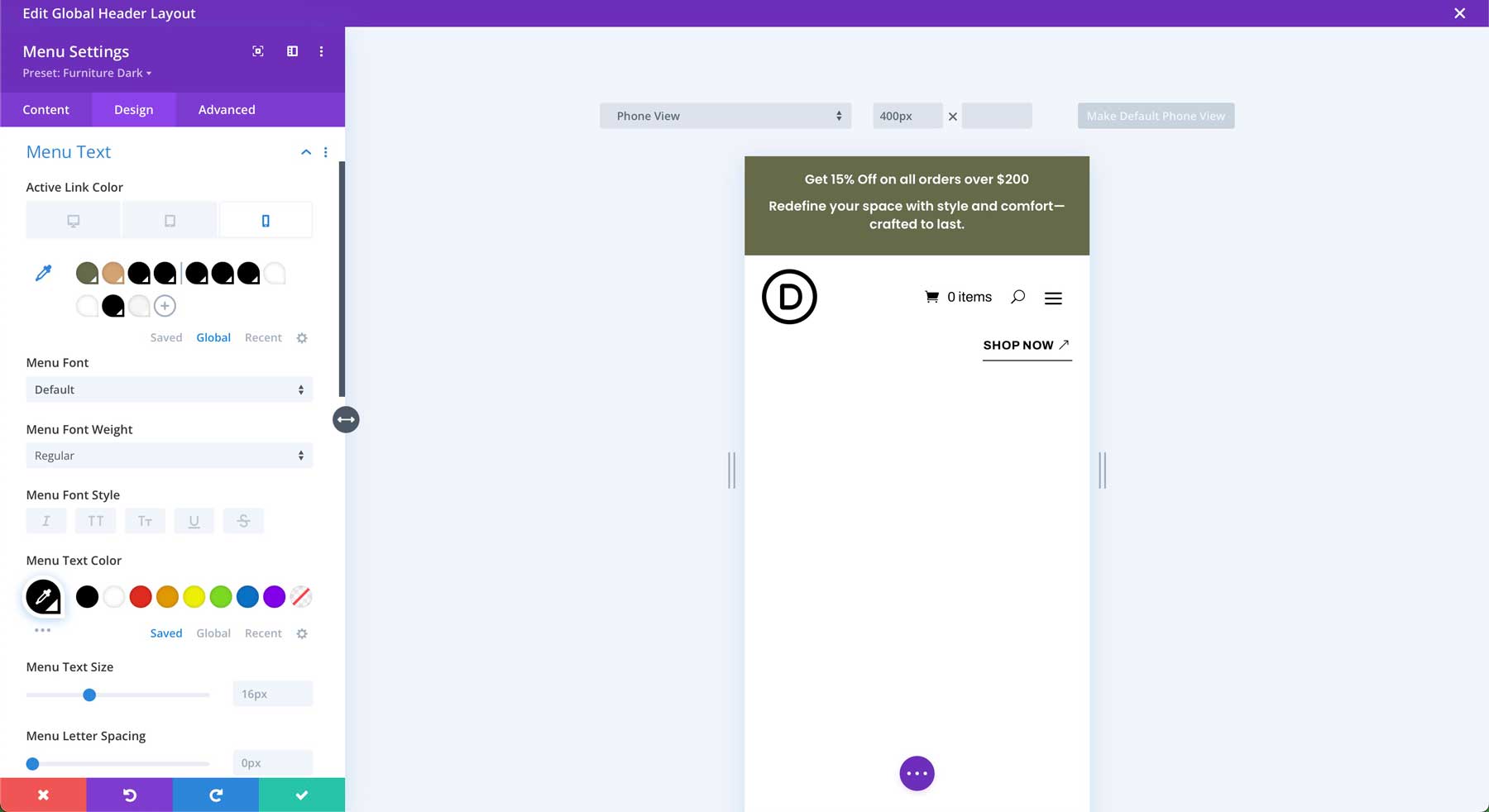 furniture starter site for Divi