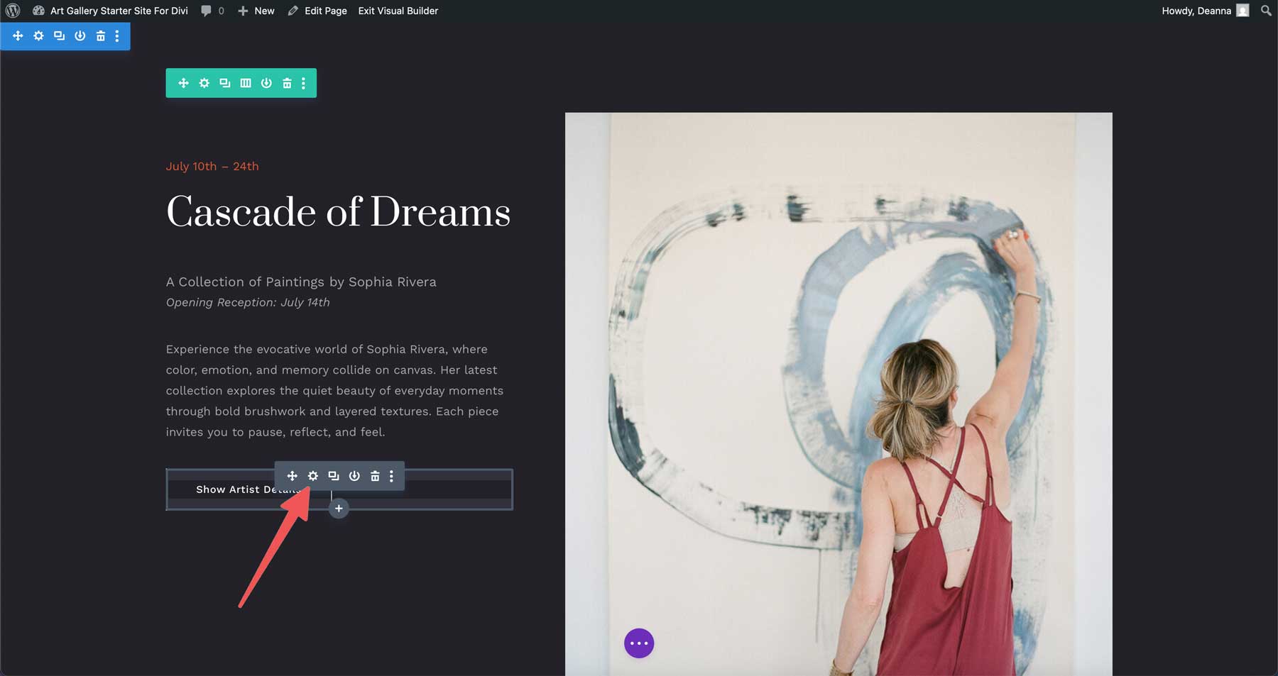 Art Gallery starter site for Divi