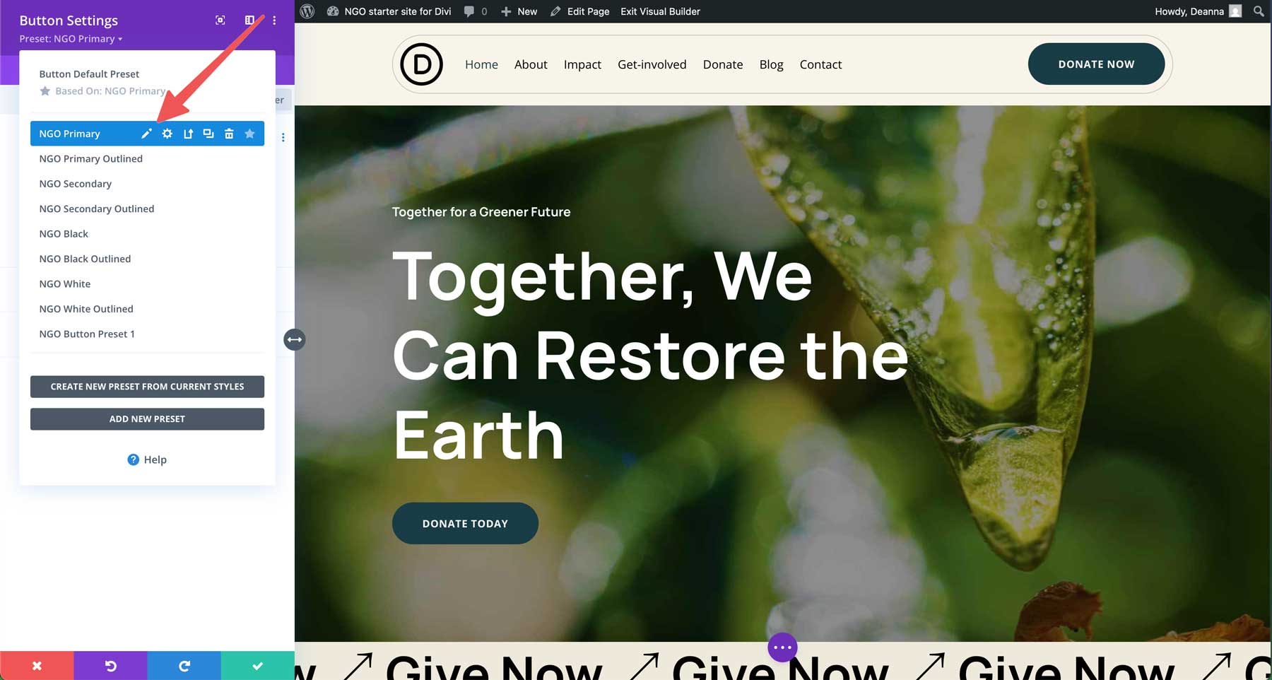 NGO starter site for Divi
