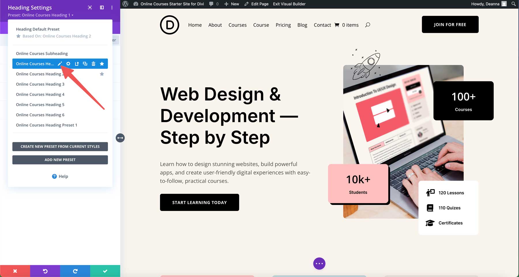 online courses starter site for Divi