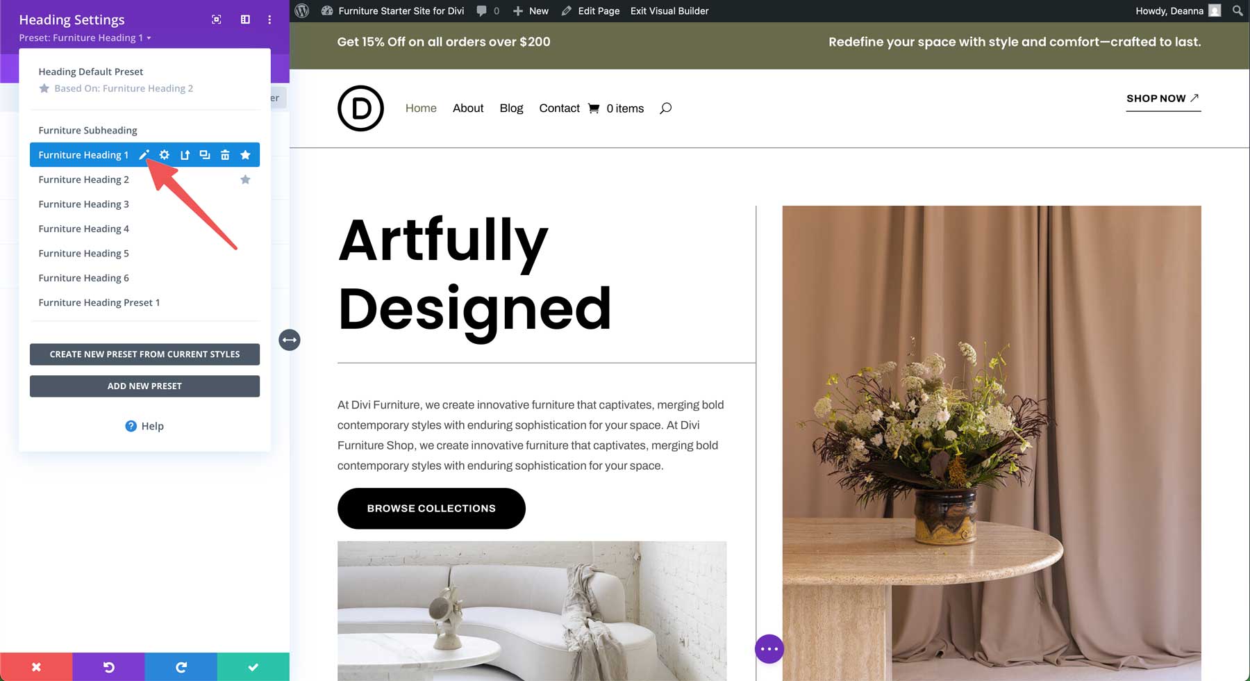 furniture starter site for Divi