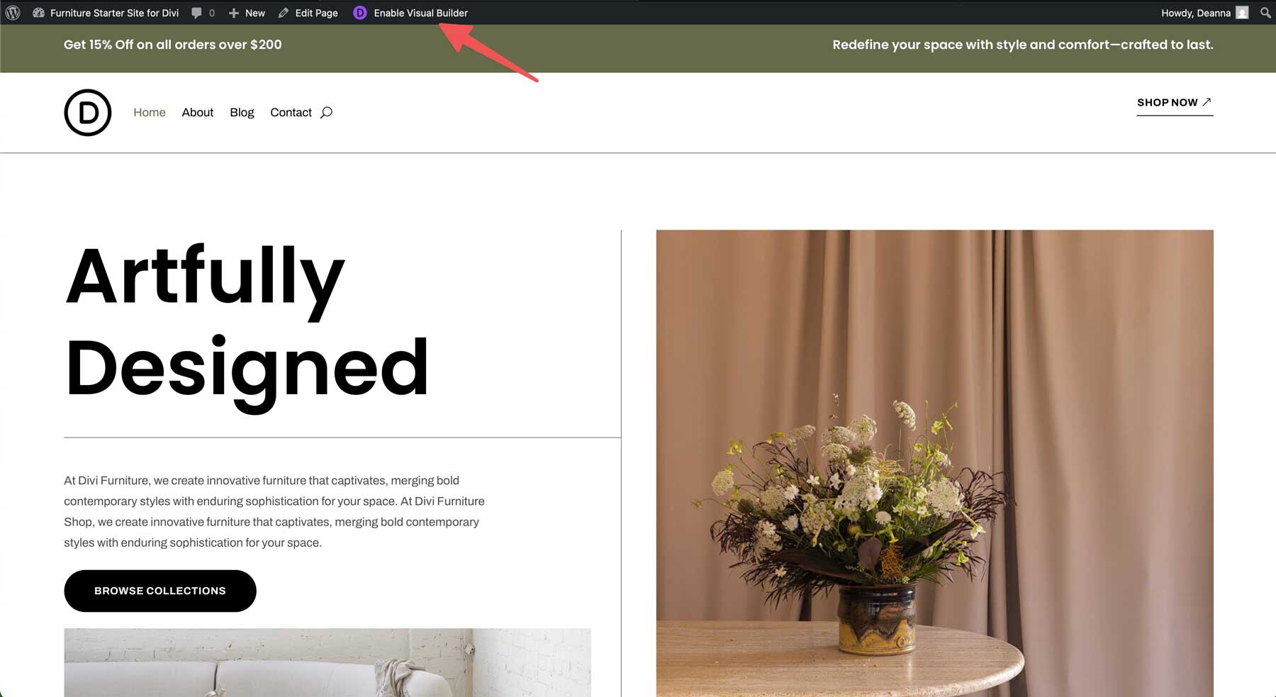 furniture starter site for Divi