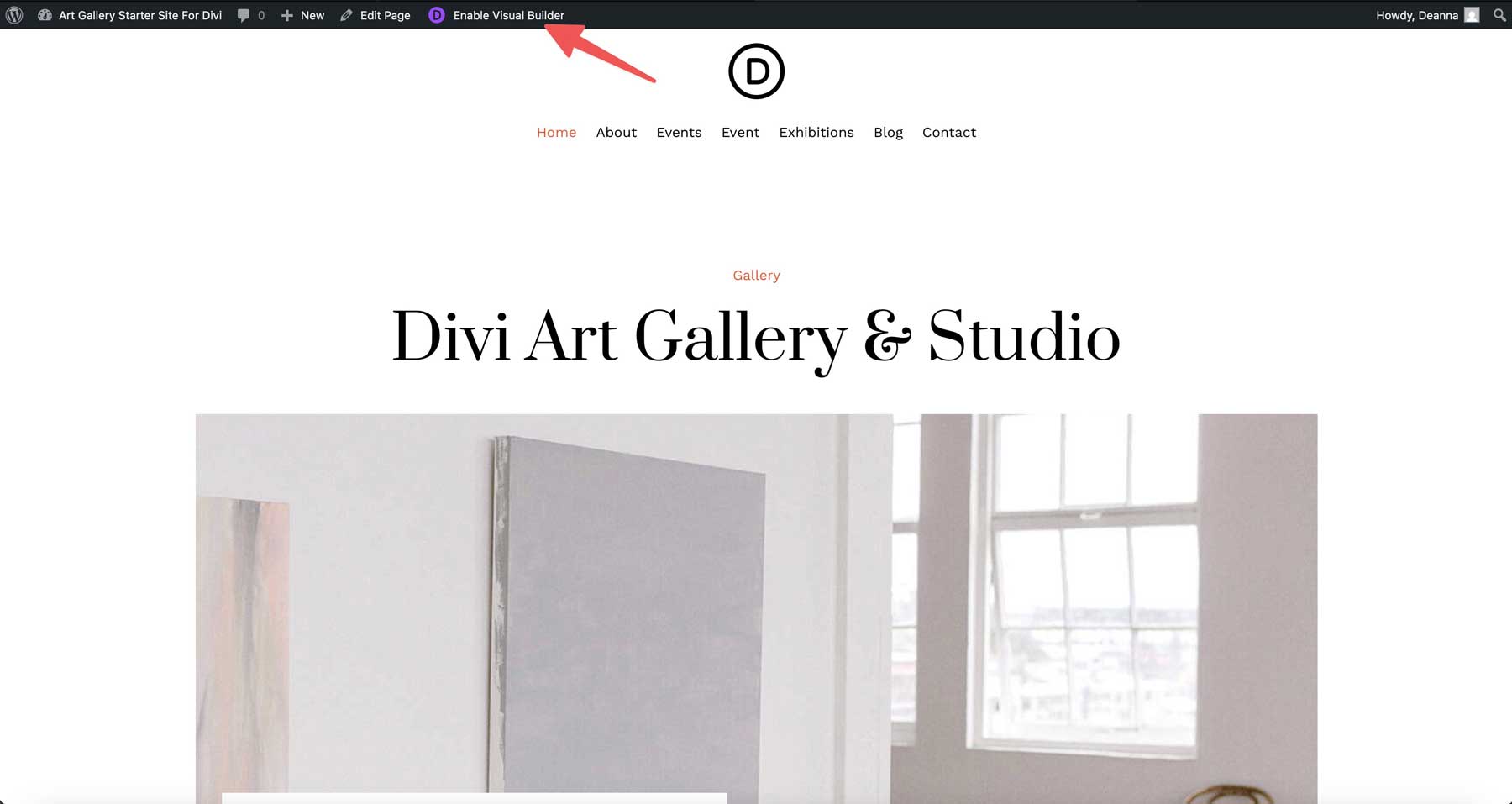 Art Gallery starter site for Divi