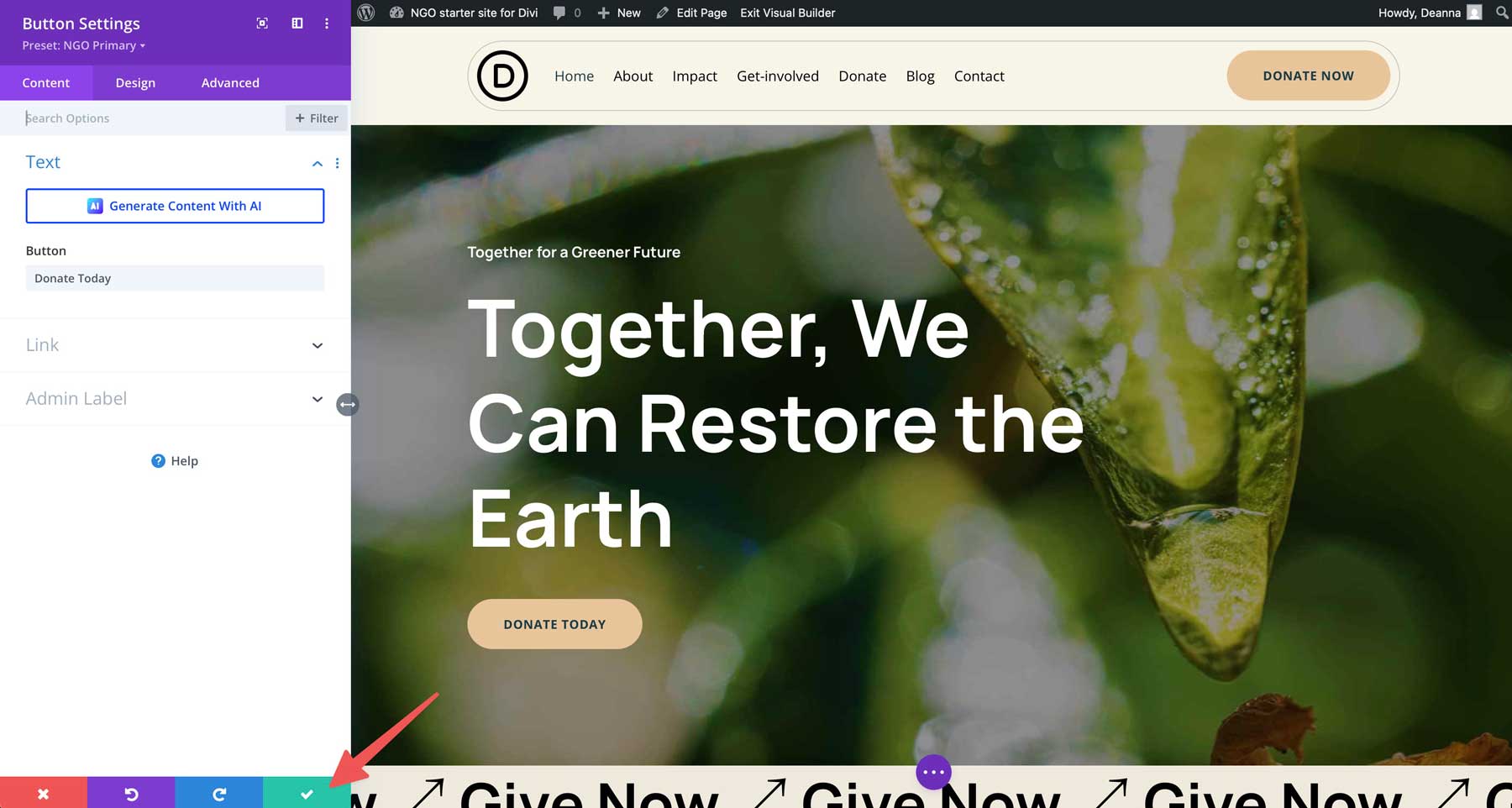 NGO starter site for Divi