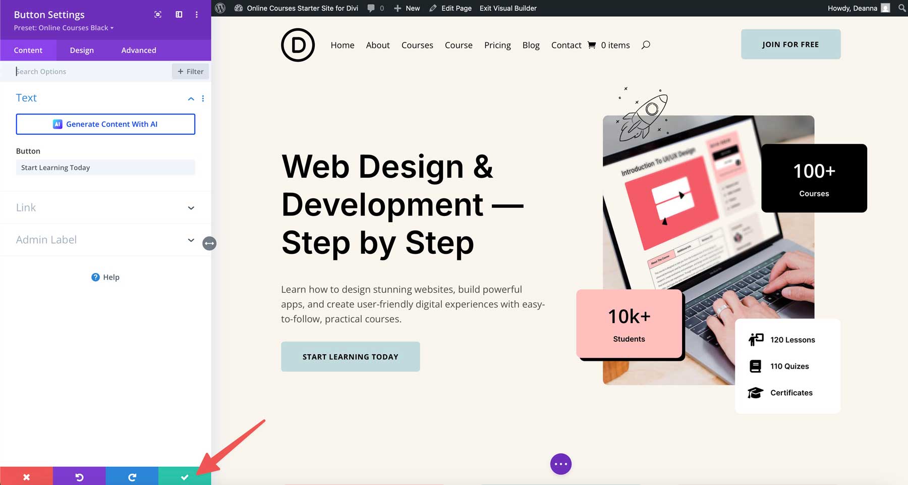 online courses starter site for Divi
