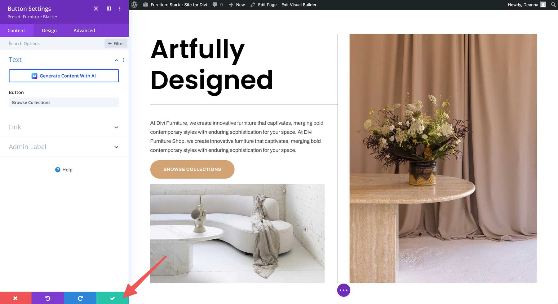 furniture starter site for Divi