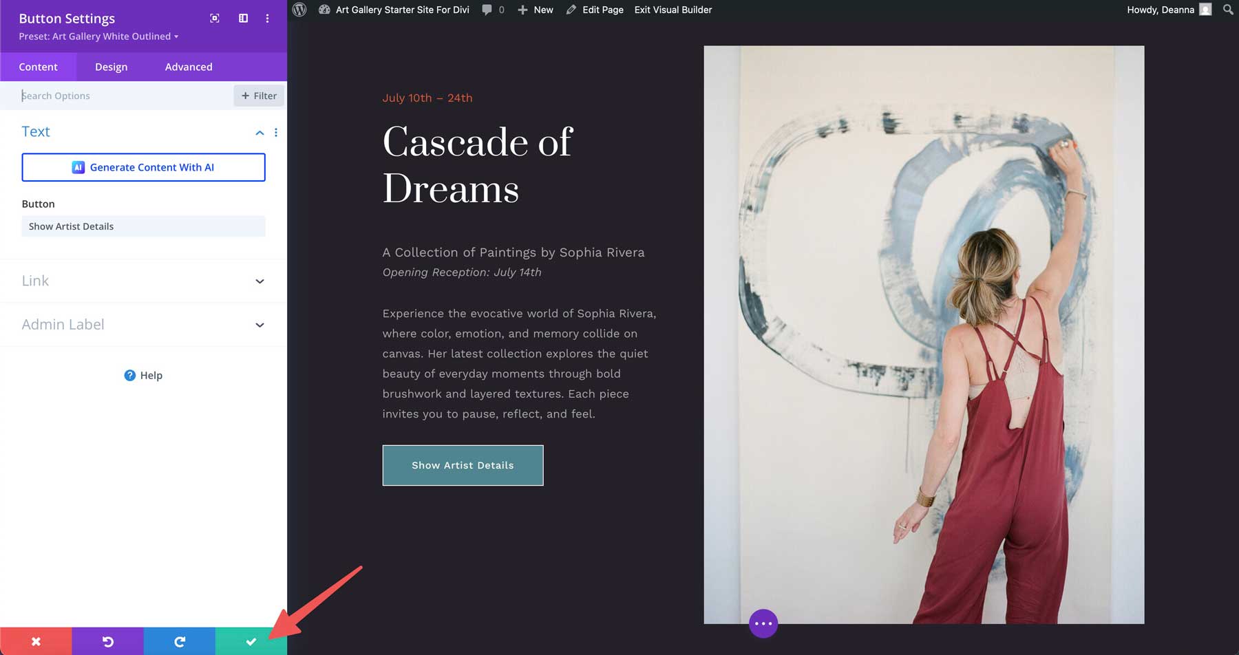 Art Gallery starter site for Divi