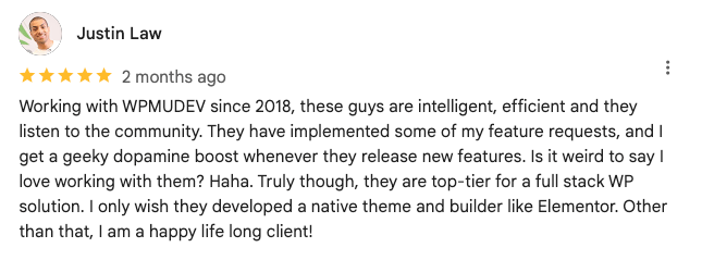 WPMU DEV client review