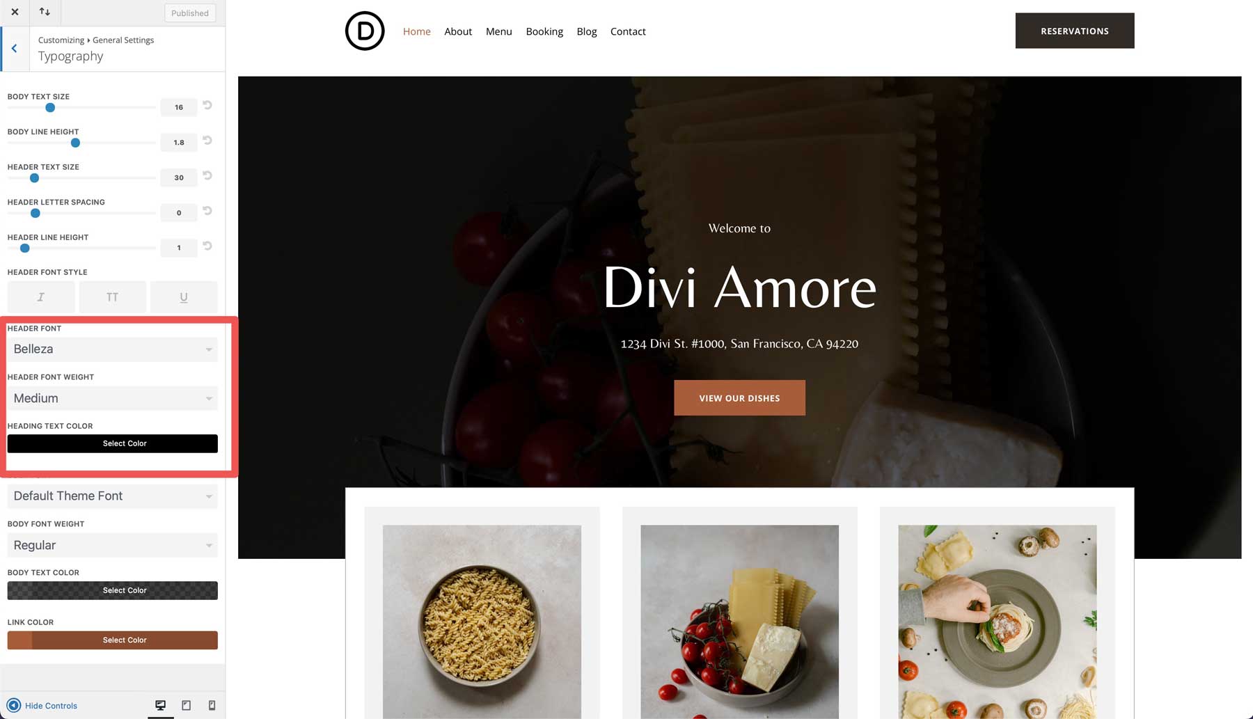 Italian Restaurant starter site for Divi