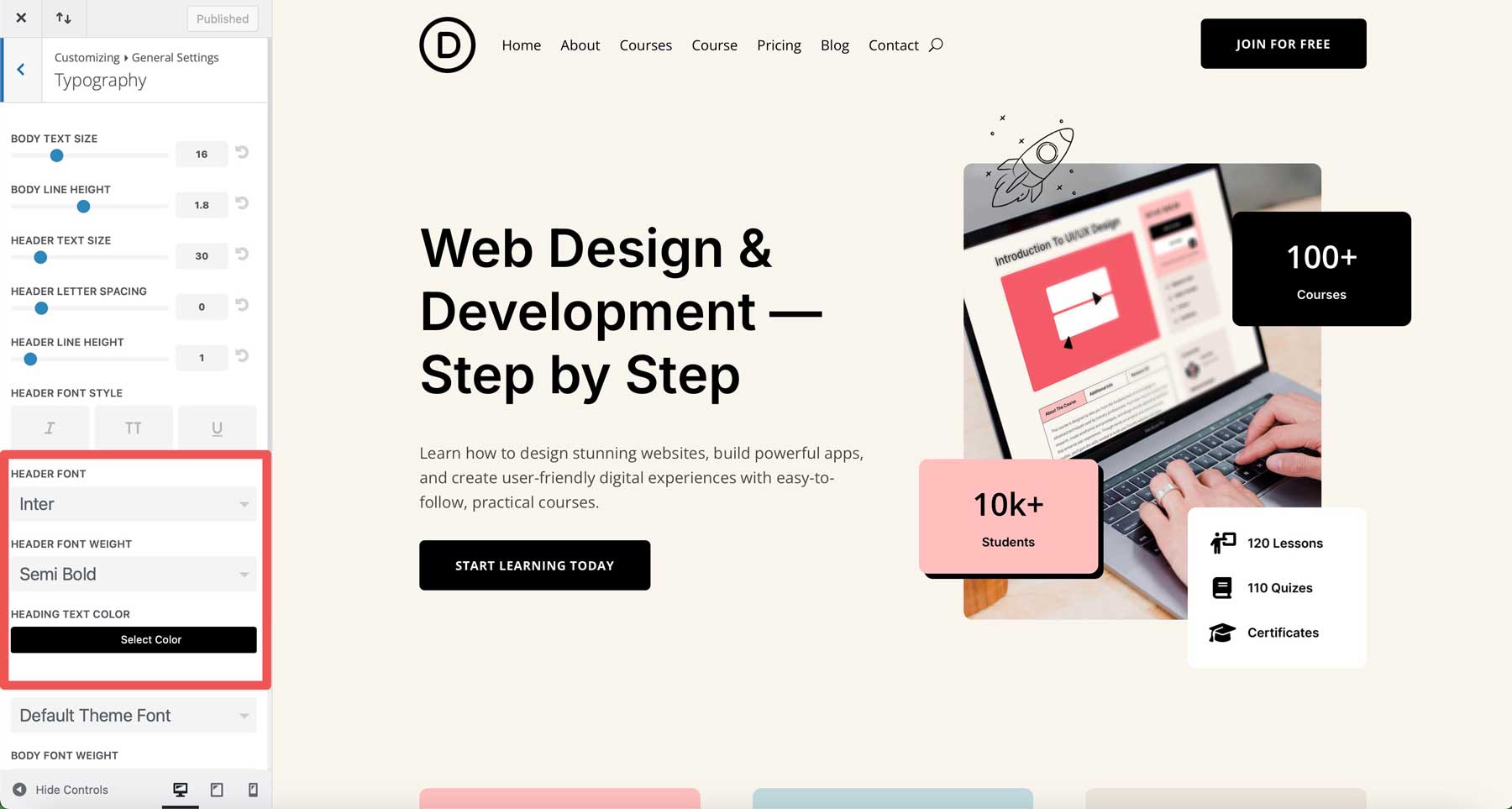 online courses starter site for Divi