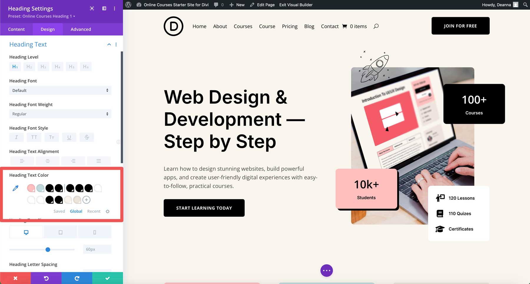online courses starter site for Divi