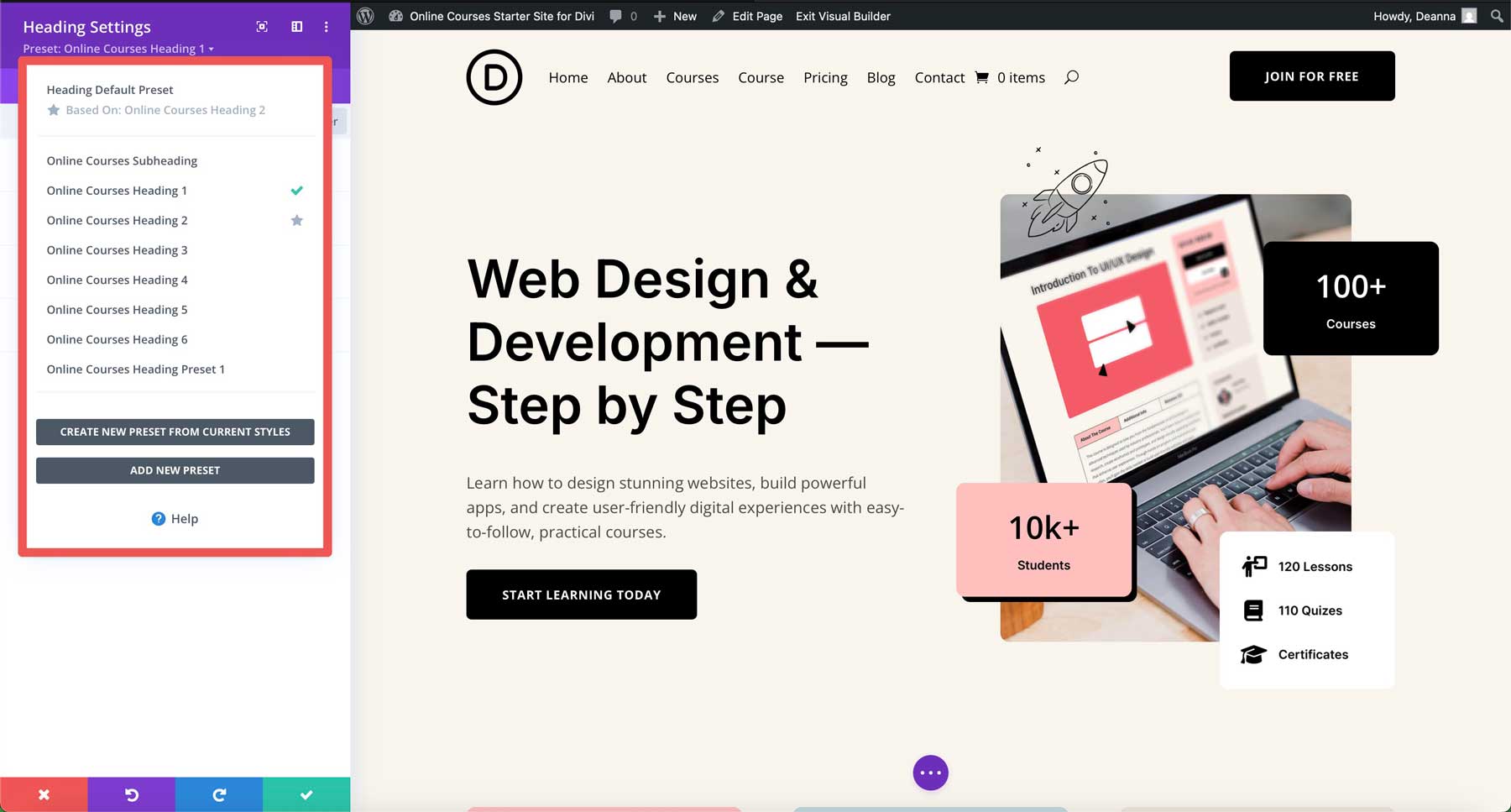online courses starter site for Divi