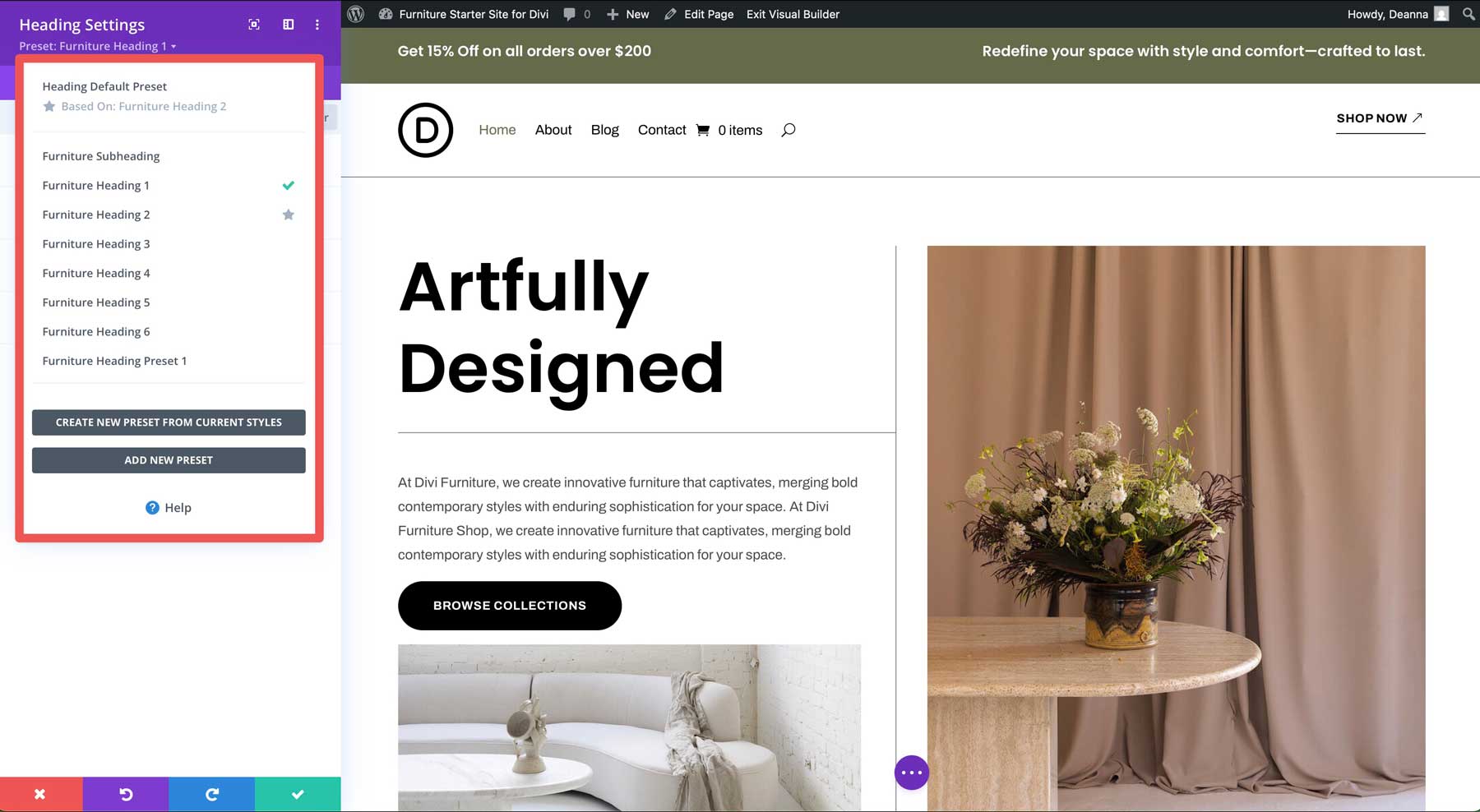 furniture starter site for Divi