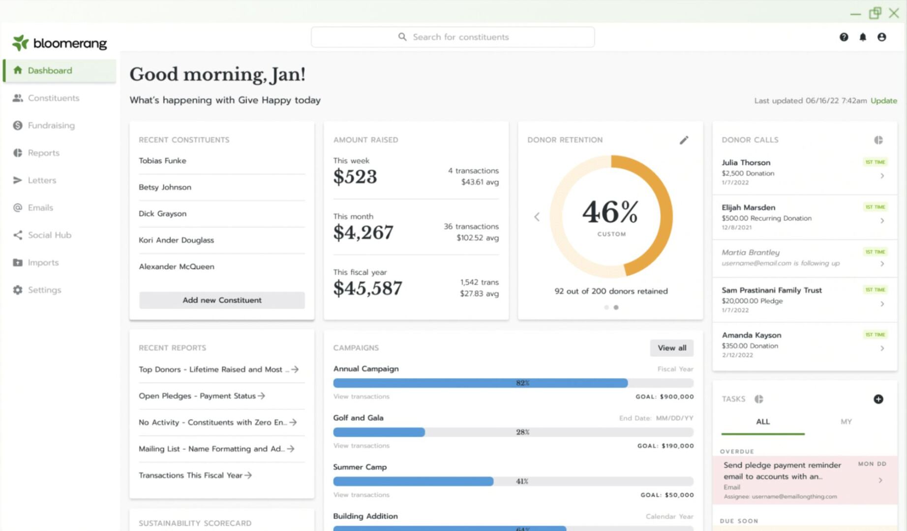 a screenshot of the bloomerang crm user interface