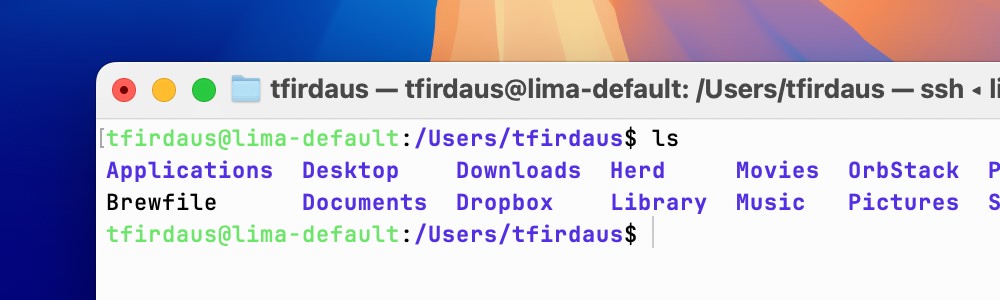 Lima VM home directory contents