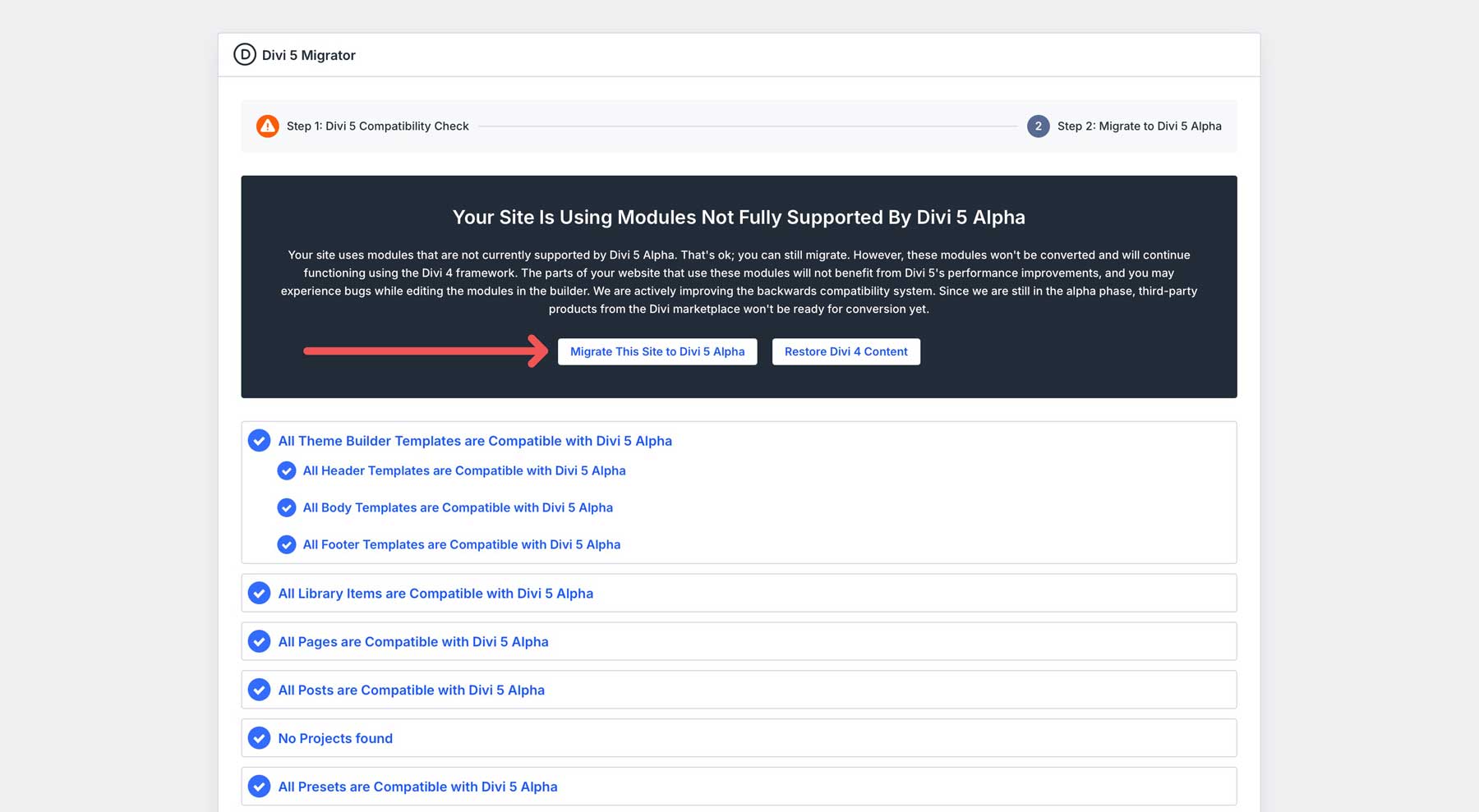 migrate site to Divi 5
