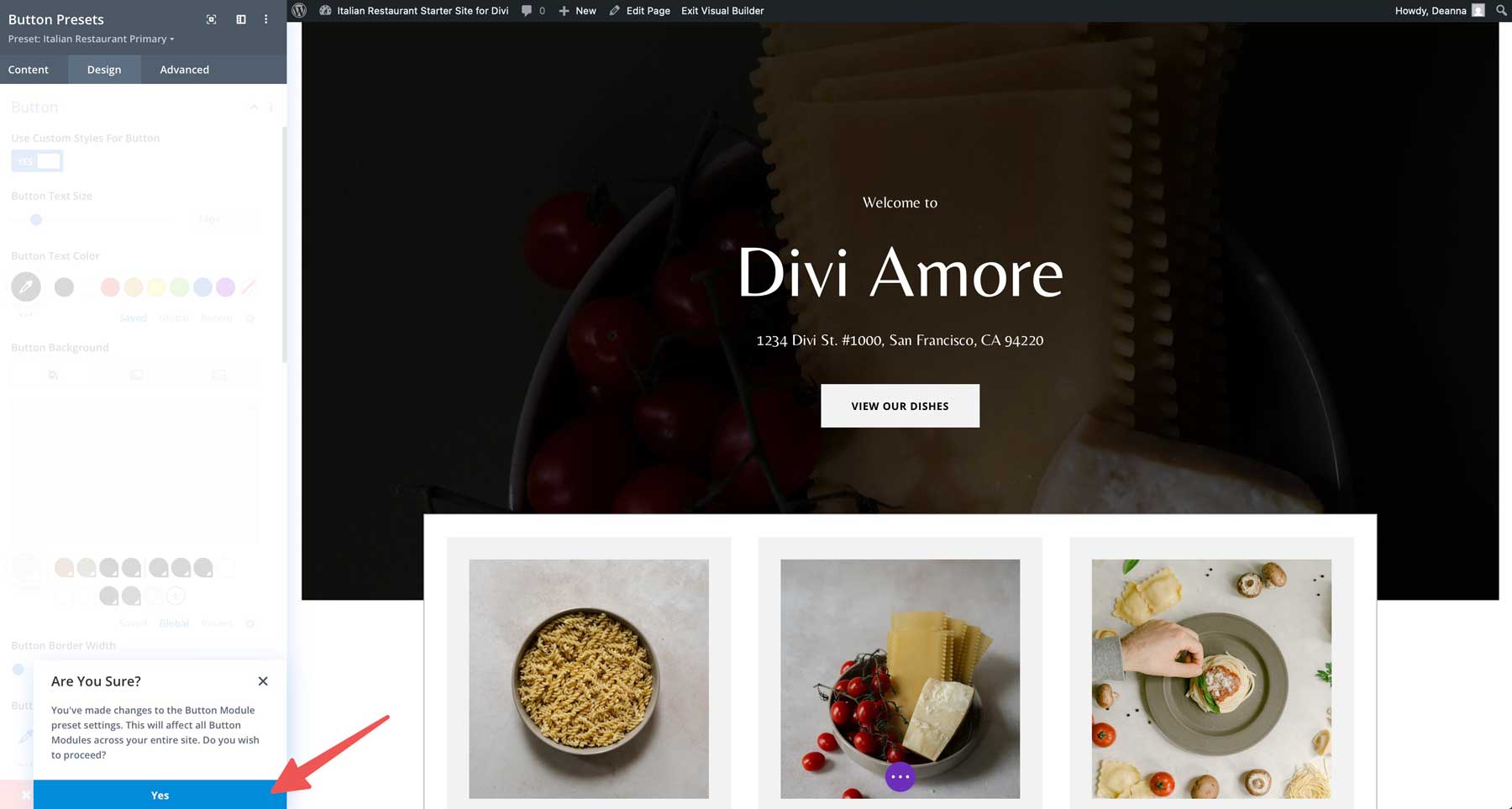 Italian Restaurant starter site for Divi
