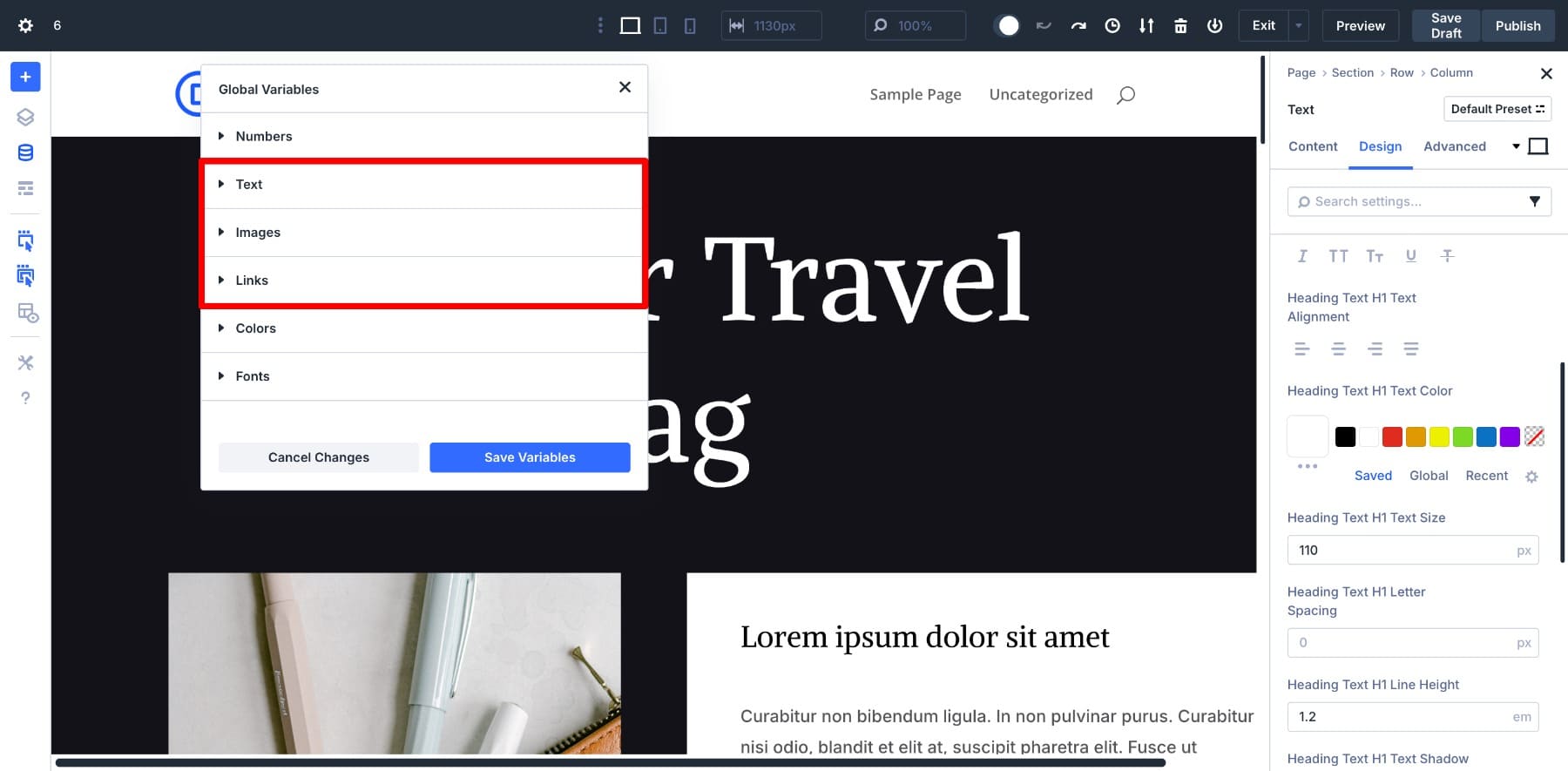 save repeatable content values in design variables