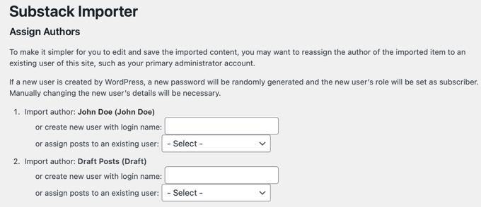 Assigning Authors to the Imported Substack Posts