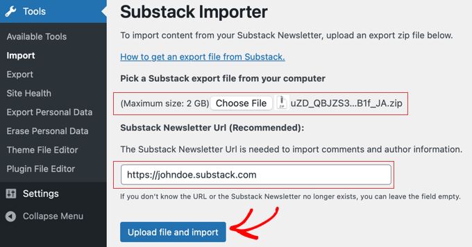 Substack Importer Page