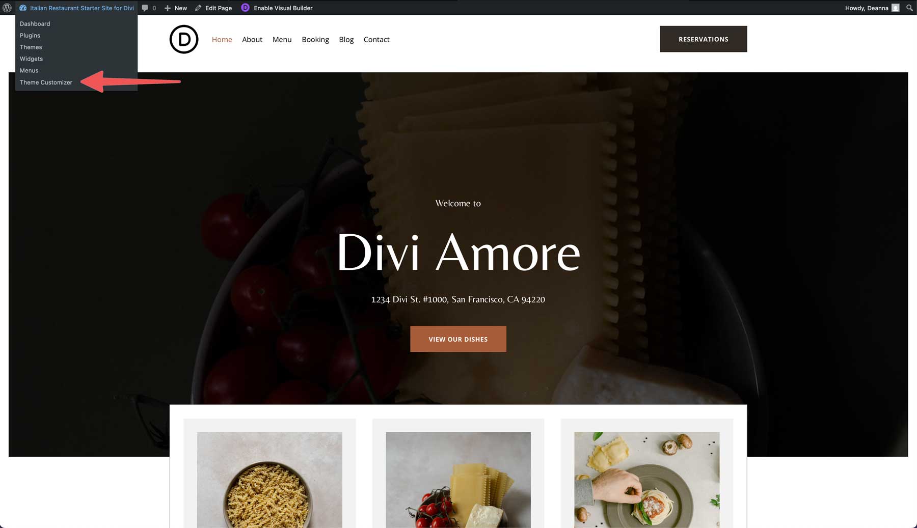 Italian Restaurant starter site for Divi