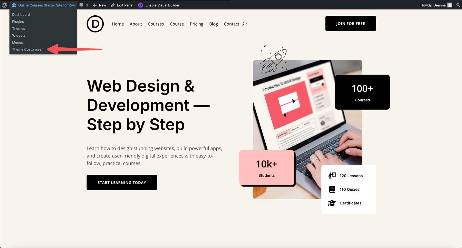 online courses starter site for Divi