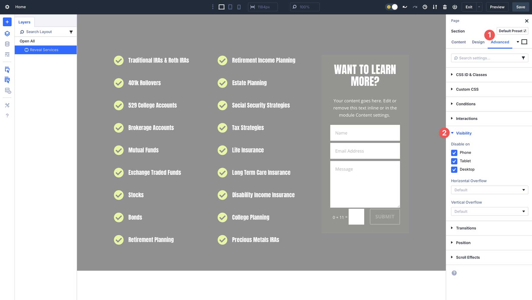 toggle visibility in Divi 5
