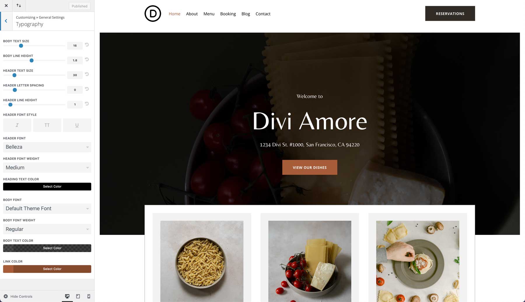 Italian Restaurant starter site for Divi