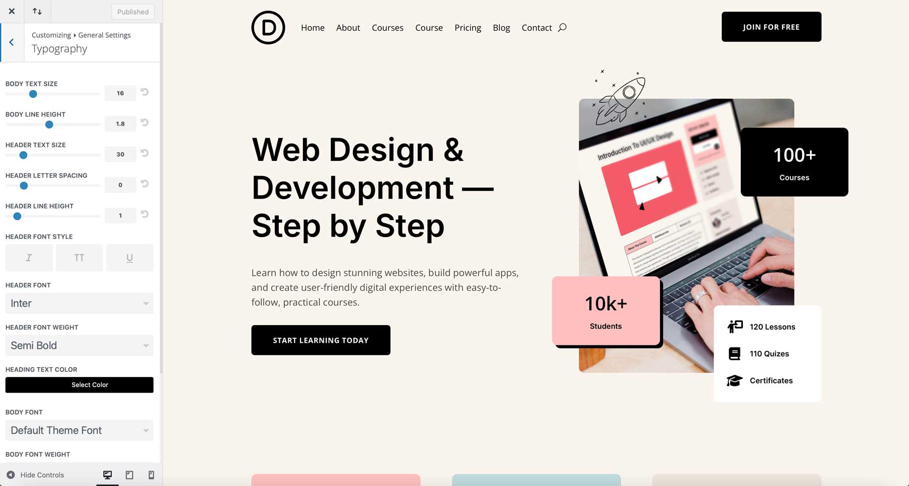 online courses starter site for Divi