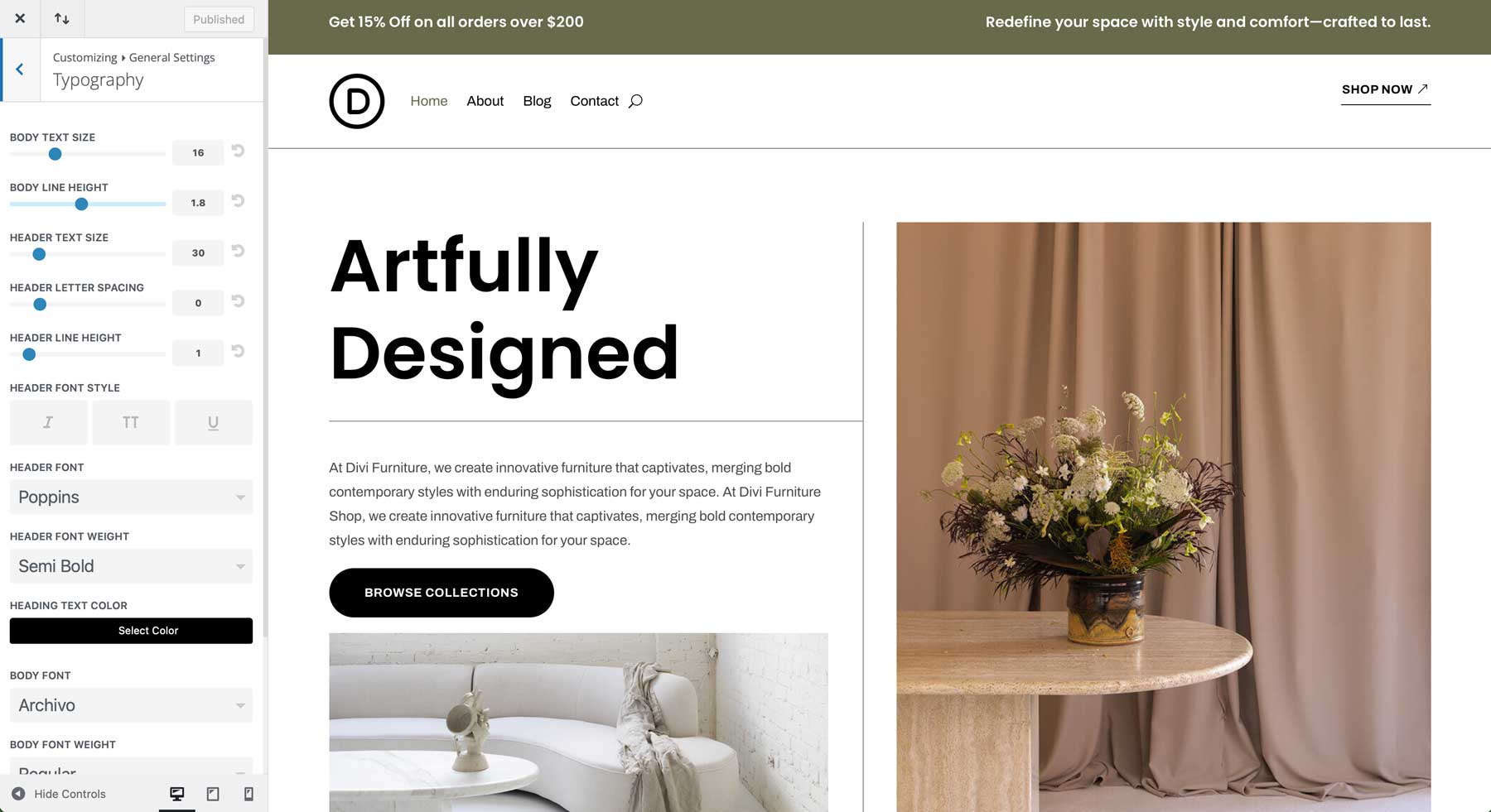 furniture starter site for Divi