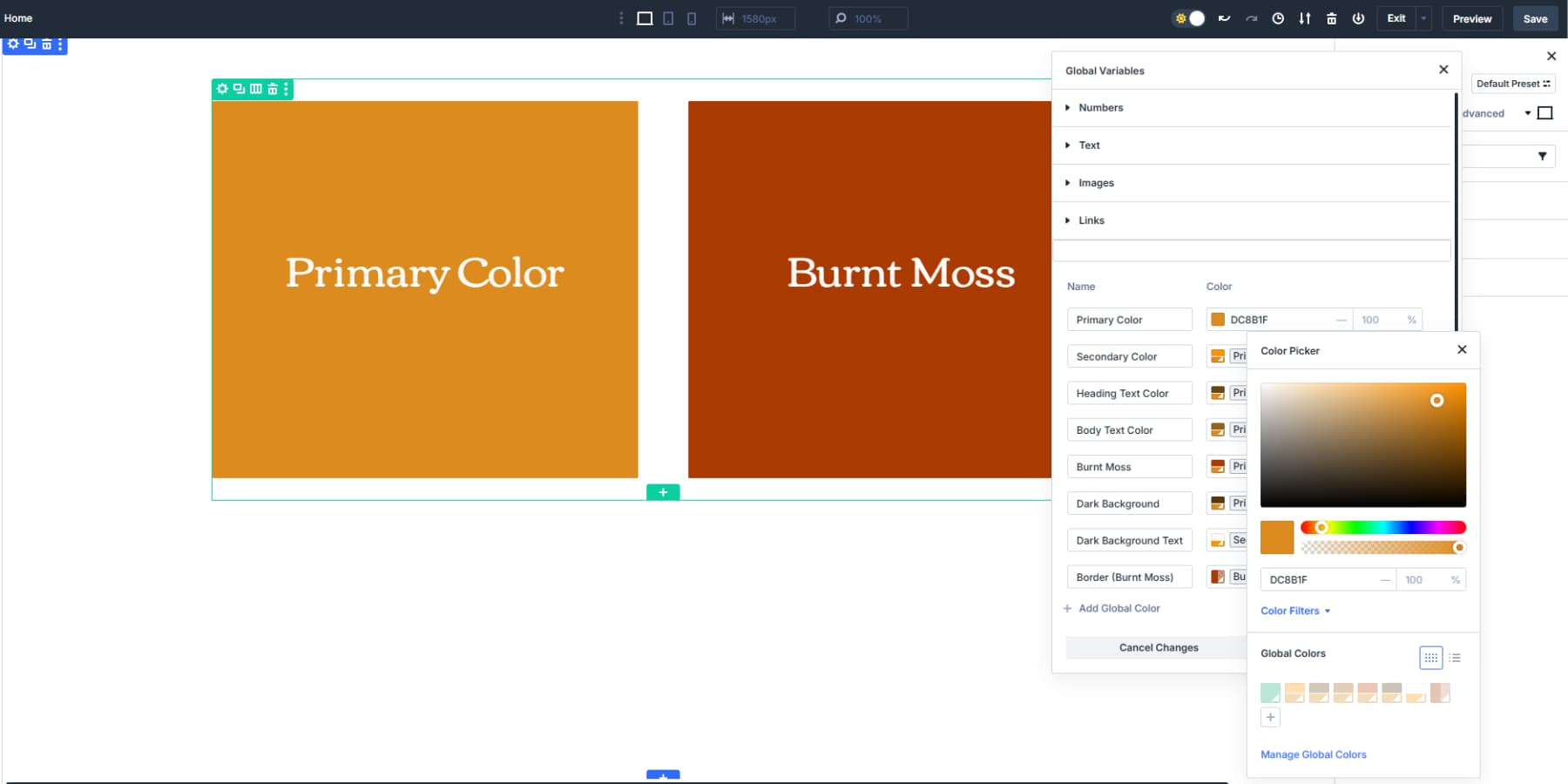 A screenshot of how colors update their shades when the root base color is updated